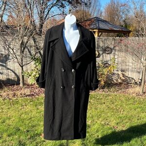 VTG Vision Cashmere Blend Wool Elegant Black Women's Trench Coat